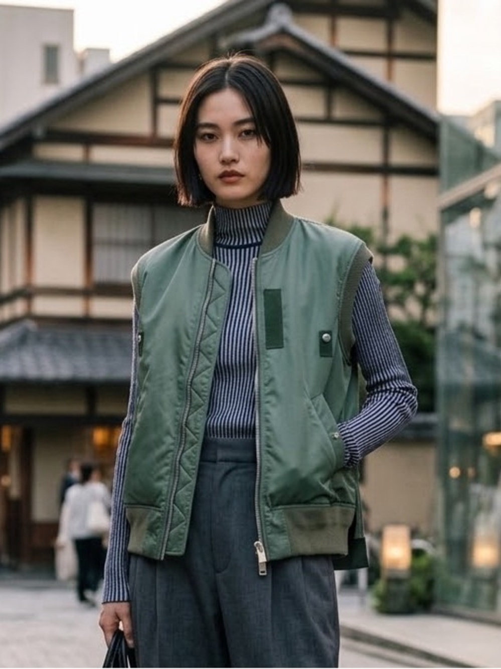 Sacai Khaki Green Nylon Twill MA-1 Flight Vest Bomber Jacket Size 3 M/L Gorpcore